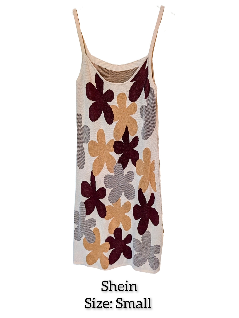 SHEIN Cream Knit Slip Dress with Mustard, Gray & Burgundy Floral Motif